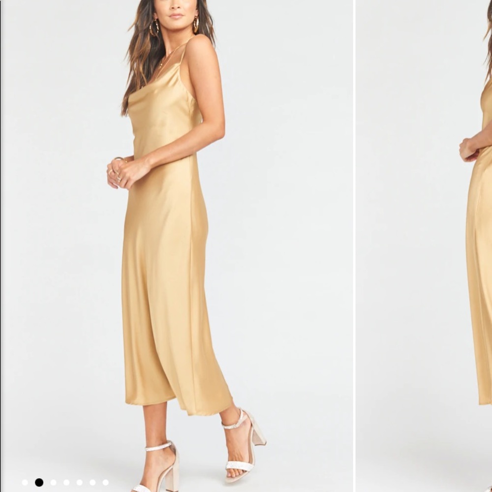 Show me your MUMU- gold Verona satin cowl neck size small.